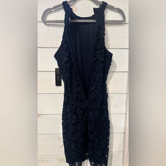 Lulu's NWT Halter Sheath Navy Dress with lace overlay . - Picture 6 of 11